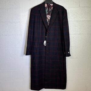 Tayion Collection Men's Classic-Fit Wool Blend Overcoats 42L Navy/burgundy $495